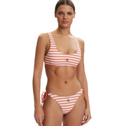 Calvin Klein Jeans Damen-Bikini-Set in Orange-Streifen, Koralle und Weiß mit klassischem CK-Logo top und unten