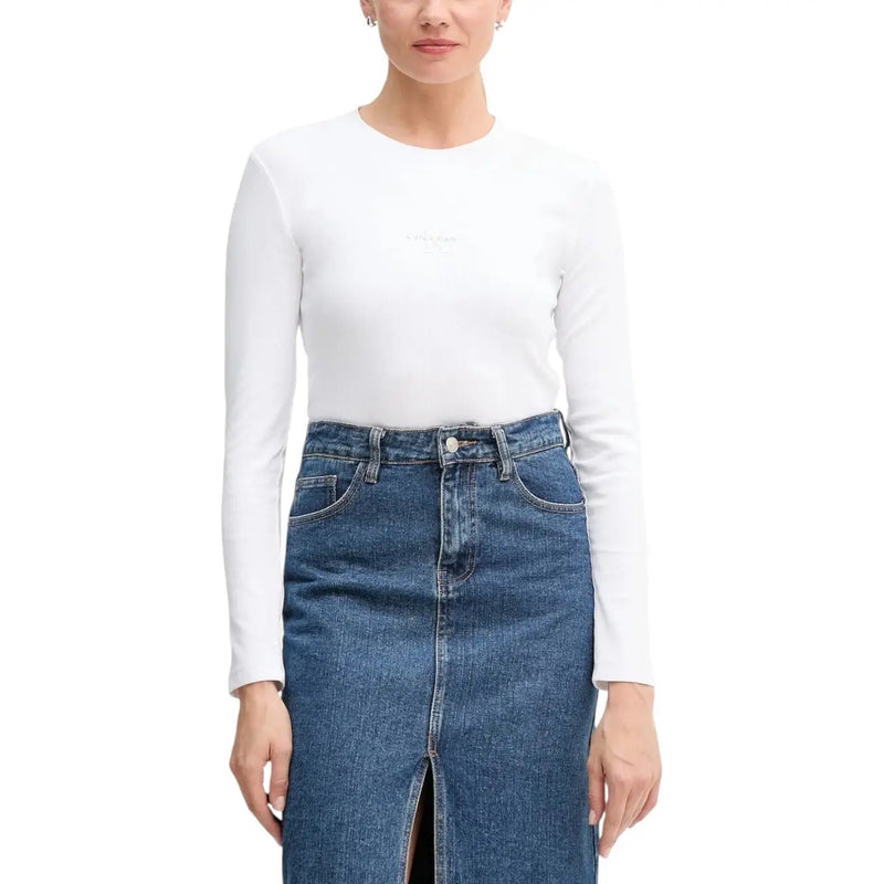 Calvin Klein Jeans weißes langärmeliges Oberteil aus Bio-Baumwolle t-shirt mit Rundhalsausschnitt und dezenter Struktur