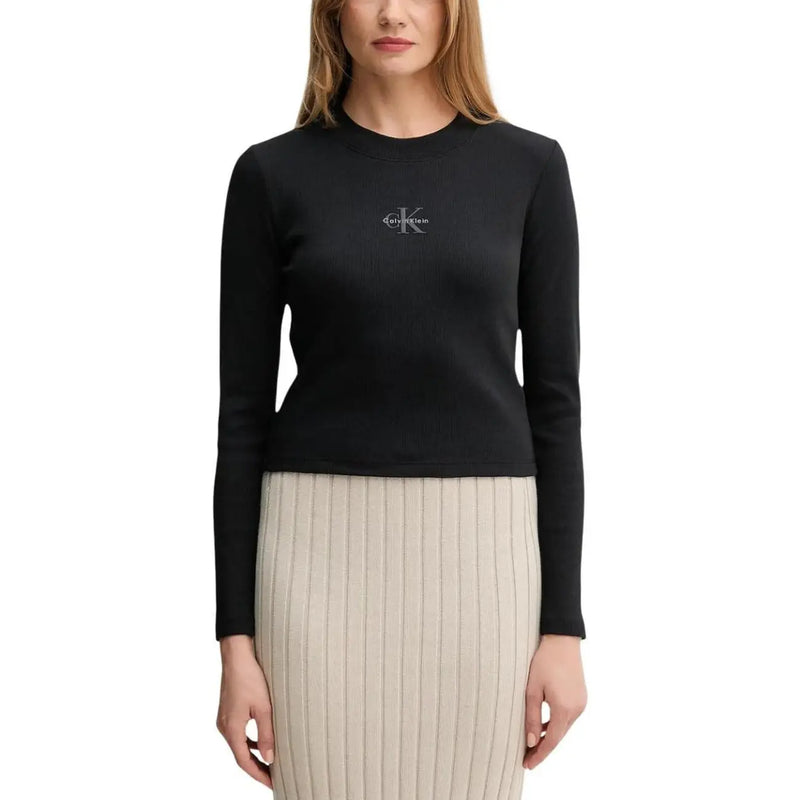 Schwarz Calvin Klein langärmelig aus Bio-Baumwolle t-shirt mit gesticktem Logo