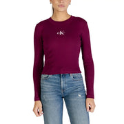 Calvin Klein Jeans bordeauxrotes, langärmeliges Crop-Top top mit weißem CK-Logo