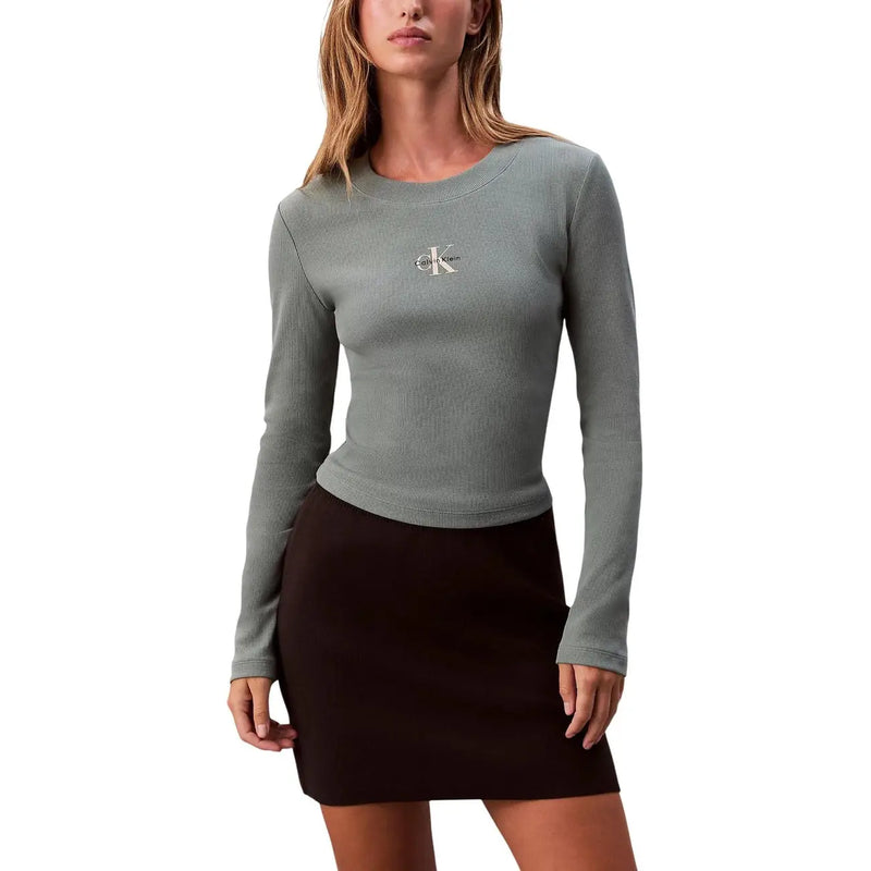 Calvin Klein Olivgrünes, geripptes Langarmshirt aus Bio-Baumwolle t-shirt