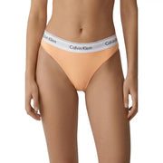 Pfirsichfarbenes Calvin Klein Jeans Damen-Nylon-Bikinihöschen mit weißem Marken-Gummibund für brasilianische Strandbekleidung