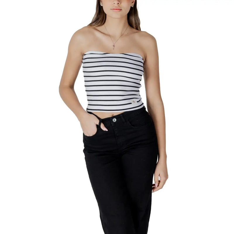 Calvin Klein Jeans Damen weiß gestreift schwarz-weiß horizontal gestreift trägerlos Crop top aus Baumwollmischung
