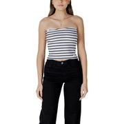 Calvin Klein Jeans Damen weiß-schwarz gestreiftes ärmelloses trägerloses Crop-Top top aus angenehmem Stoff