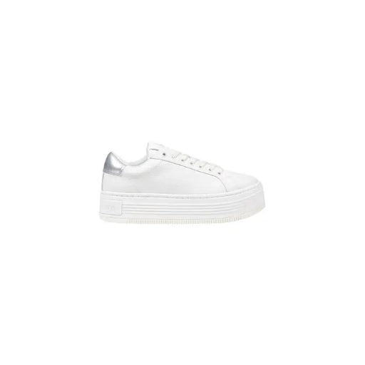 Calvin Klein Jeans Women’s White Platform Sneakers with Silver Accent Design