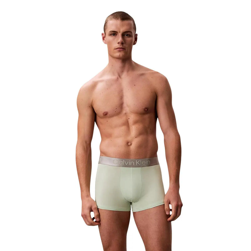 Hellgrün Calvin Klein Baumwoll-Boxershorts mit grauem Logo-Bund in Calvin Klein 3er-Pack schwarze Baumwoll-Badehosen für Herren