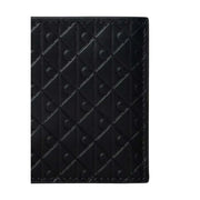Calvin Klein Schwarze Herren-Ledergeldbörse mit gestepptem Rautenmuster und geprägten Kreismotiven, 11 x 9,5 cm
