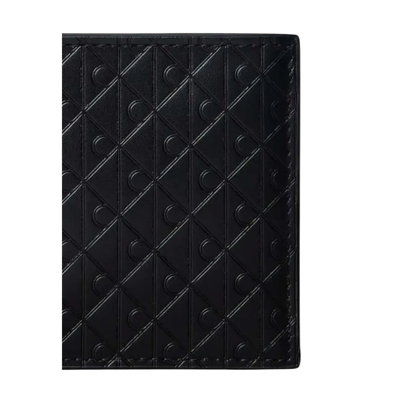 Calvin Klein Schwarze Herren-Ledergeldbörse mit gestepptem Rautenmuster und geprägten Kreismotiven, 11 x 9,5 cm