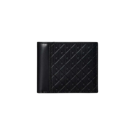 Calvin Klein Schwarze Herren-Ledergeldbörse mit strukturierter Rautenmusterung auf der Vorderseite und glatten, glänzenden Seiten, 11 x 9,5 cm