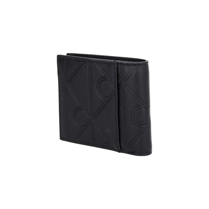 Calvin Klein Schwarze Herren-Geldbörse aus Leder mit Reißverschluss und geprägtem geometrischem Muster, Maße: B 2 x H 9 x L 2 cm