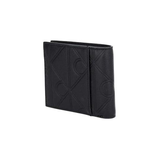 Calvin Klein Schwarze Herren-Geldbörse aus Leder mit Reißverschluss und geprägtem geometrischem Muster, Maße: B 2 x H 9 x L 2 cm