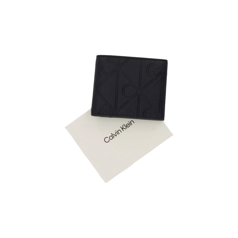 Calvin Klein Schwarze Herren-Geldbörse aus Leder mit Reißverschluss und geprägtem Logomuster, Größe B 2 x H 9 x L 2 cm