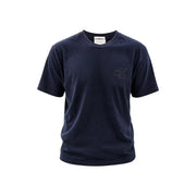 Calvin Klein Herren-T-Shirt aus blauer Baumwolle mit Rundhalsausschnitt, dunkelblauen kurzen Ärmeln und dezentem, gesticktem CK-Logo auf der Brust