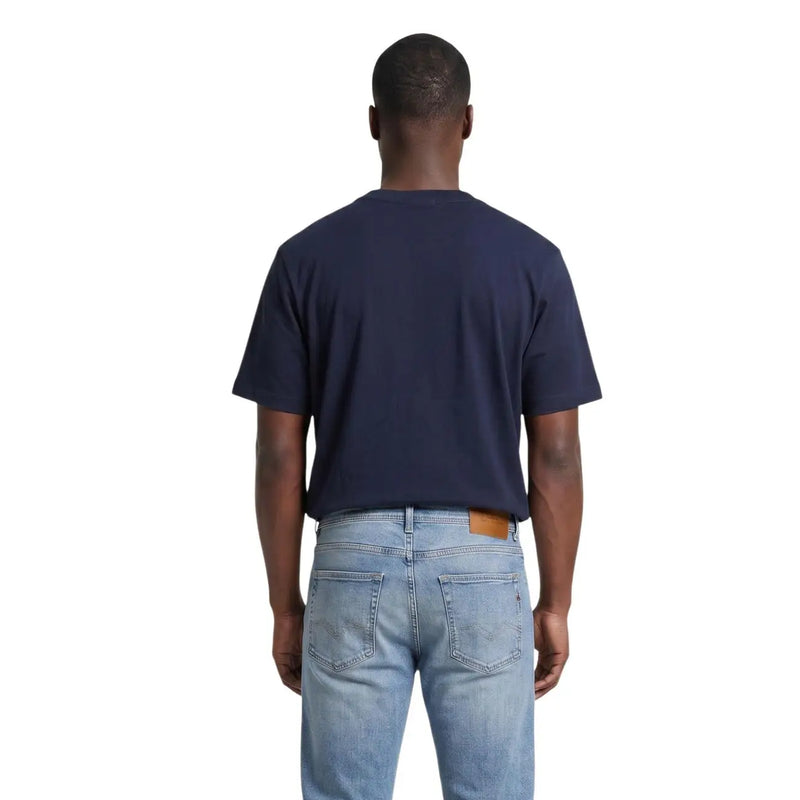 Calvin Klein Blaues Herren-T-Shirt aus Baumwolle mit Rundhalsausschnitt, kurzen Ärmeln und leicht verkürztem Saum