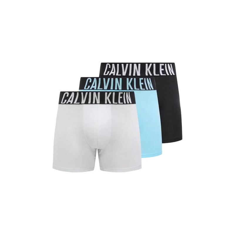 Calvin Klein Herren-Boxershorts, 3er-Pack, in Weiß, Hellblau und Schwarz, aus Baumwollstretch mit Marken-Gummibund