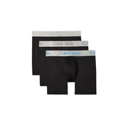 Calvin Klein Herren-Boxershorts aus schwarzem Baumwoll-Stretch mit hellblauen und grauen Bündchen, 3er-Pack
