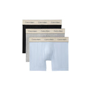 Calvin Klein Dreierpack Herren-Boxershorts in Schwarz, Hellgrau und Hellblau aus Baumwollstretch mit beigen Logo-Bündchen