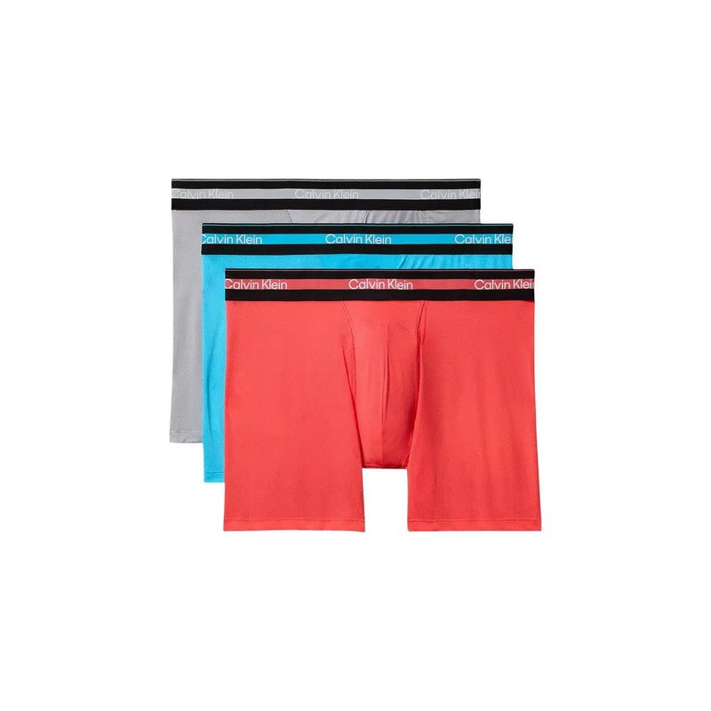 Calvin Klein Herren-Boxershorts, Dreierpack in Rot, Blau, Grau und Schwarz, elastischer Bund, dehnbares Baumwollmaterial