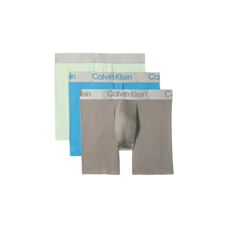 Calvin Klein Dreierpack Herren-Boxershorts aus mintblauem und grauem Baumwollstretchmaterial mit Marken-Gummibund