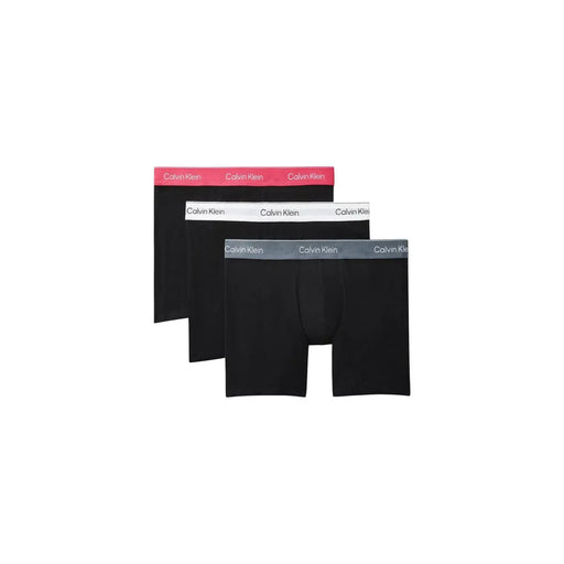 Dreierpackung schwarz Calvin Klein Herren-Boxershorts mit kontrastierenden elastischen Bündchen in Rosa, Weiß und Grau
