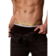 Schwarz Calvin Klein Herren-Boxershorts aus Baumwollstretch mit regenbogenfarbenem Gummibund und Logo