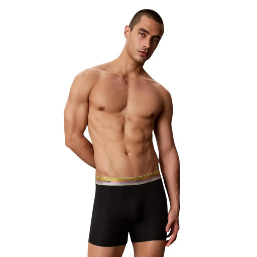 Schwarz Calvin Klein Herren-Boxershorts aus Baumwollstretch mit farbigem Gummibund und Logo