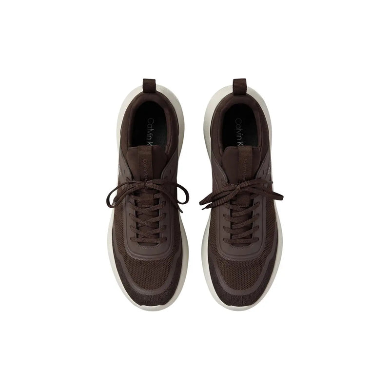 Braune Calvin Klein Herren-Sneaker mit Schnürung, Obermaterial aus Mesh und weißer Gummisohle aus 100 % Polyester