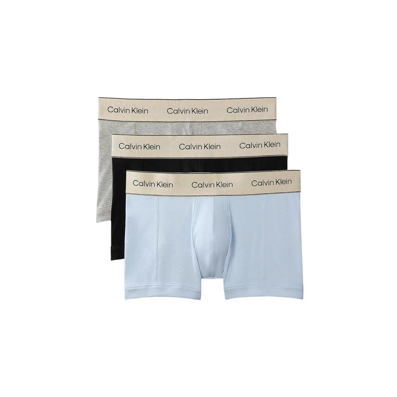 Calvin Klein 3er-Pack Herren-Baumwoll-Boxershorts in Grau, Schwarz und Hellblau mit beigen Markenbündchen