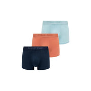 Dreier-Set Calvin Klein Herren-Boxershorts aus Baumwolle in den Farben Marineblau, Koralle und Hellblau für optimalen Tragekomfort im Alltag