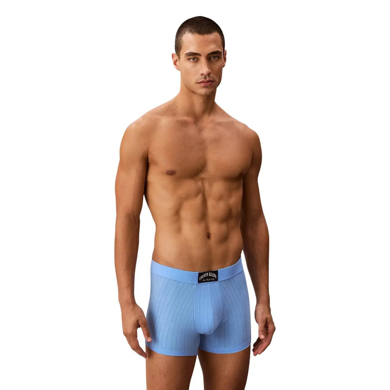 Hellblaue, gerippte Baumwoll-Boxershorts mit schwarzem Calvin Klein Markenetikett am Bund für Herren