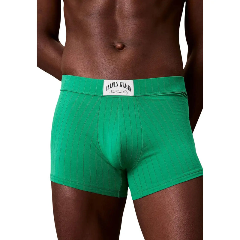 Calvin Klein Grüne Herren-Trunks aus Baumwolle mit Rippstruktur und weißem Bund mit Markenlogo