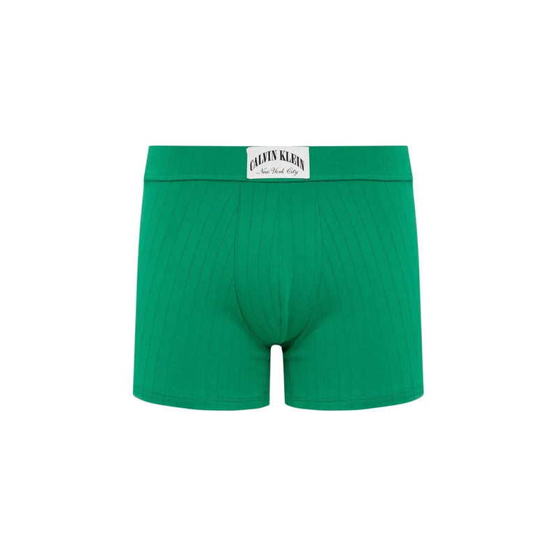 Calvin Klein Grüne, gerippte Herren-Boxershorts aus Baumwolle, die die Rückseite zeigen und eine bequeme Passform bieten
