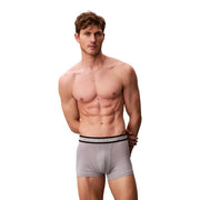Calvin Klein Grüne Baumwoll-Trunk-Unterwäsche für Herren, bestehend aus grauen Boxershorts mit schwarzem Bund und weißem Logo.