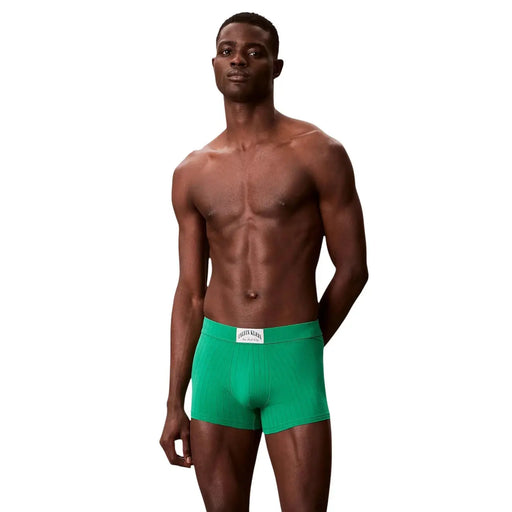 Grüne Baumwoll-Trunks von Calvin Klein für Herren mit weißem Bund und Markenlogo auf der Vorderseite