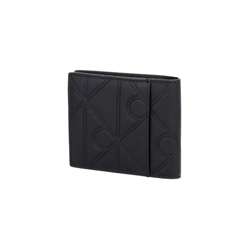 Calvin Klein Schwarze Herren-Geldbörse aus Leder mit Reißverschluss und geprägtem geometrischem Muster, Maße: B 7 x H 9 cm