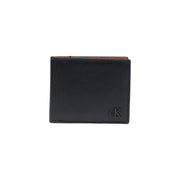 Calvin Klein Schwarze Herren-Ledergeldbörse mit hellbraunem Innenfutter und geprägtem CK-Logo, 11 x 9,5 cm