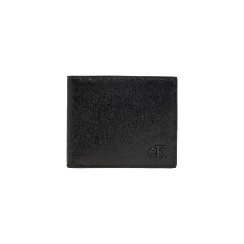Calvin Klein Schwarze Herren-Ledergeldbörse mit dezenter Struktur und geprägtem CK-Logo unten rechts