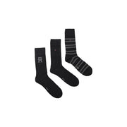 Set aus drei schwarzen Baumwollsocken mit Streifenmuster und Tommy Hilfiger Logo für Männer