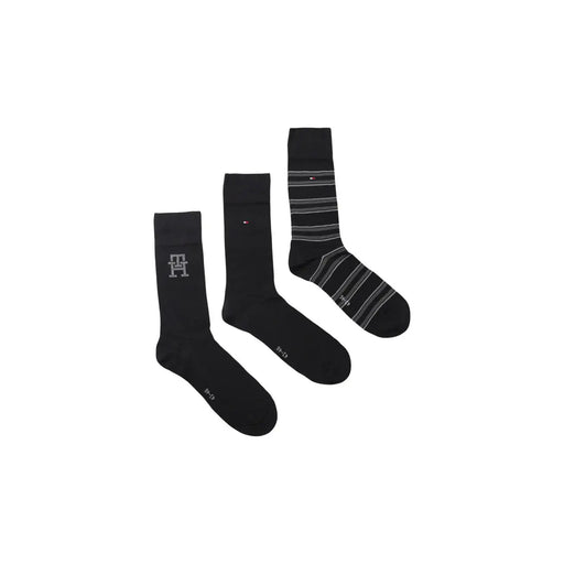 Set aus drei schwarzen Baumwollsocken mit Streifenmuster und Tommy Hilfiger Logo für Männer