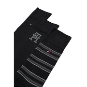 Schwarze Tommy Hilfiger Baumwollsocken mit strukturiertem TH-Logo und horizontalen Streifen, 3er-Packung Calvin Klein Herrensocken, schwarze Baumwollstreifen