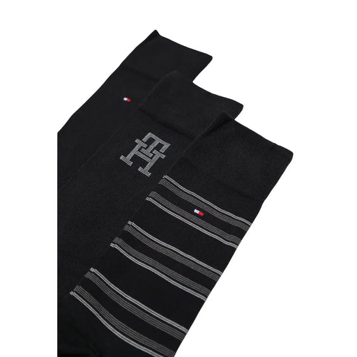 Schwarze Tommy Hilfiger Baumwollsocken mit strukturiertem TH-Logo und horizontalen Streifen, 3er-Packung Calvin Klein Herrensocken, schwarze Baumwollstreifen