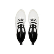 Weiße Calvin Klein Herren-Sneaker aus Polyester mit Schnürung, schwarzen Schnürsenkeln und sichtbaren Markendetails.