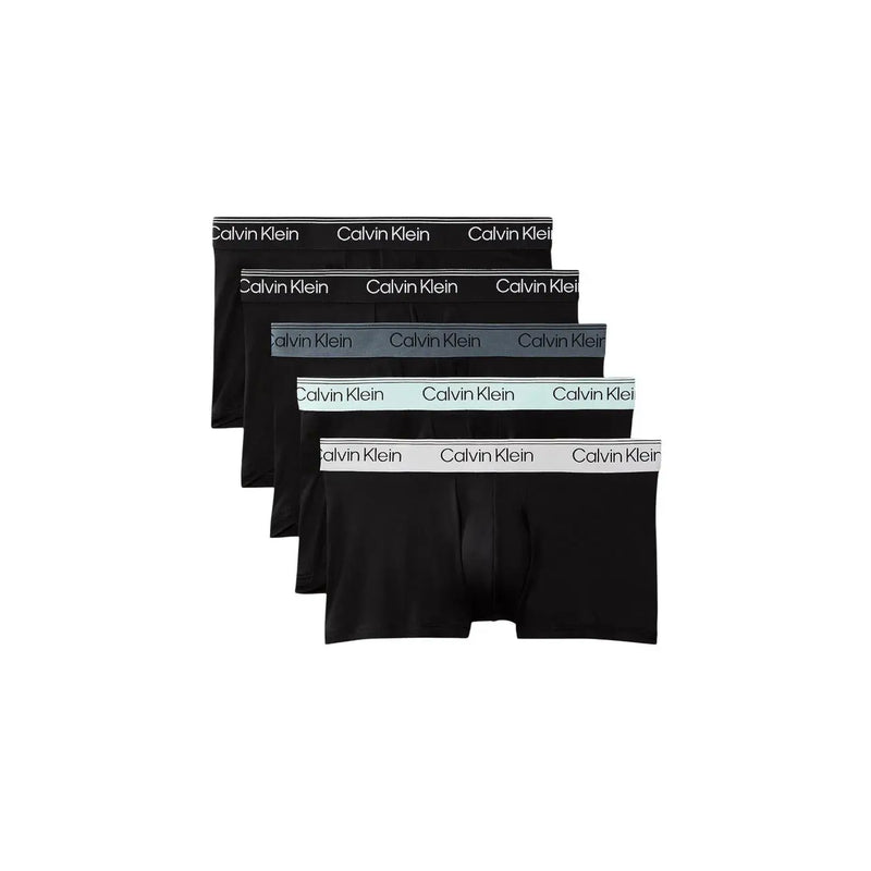 Graue Calvin Klein Herren-Boxershorts mit niedrigem Bund, schwarz, mit kontrastierendem elastischem Bund und weißem Logo