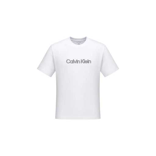 Calvin Klein Weißes Herren-T-Shirt aus Baumwolle mit minimalistischem schwarzem Logo auf der Brust