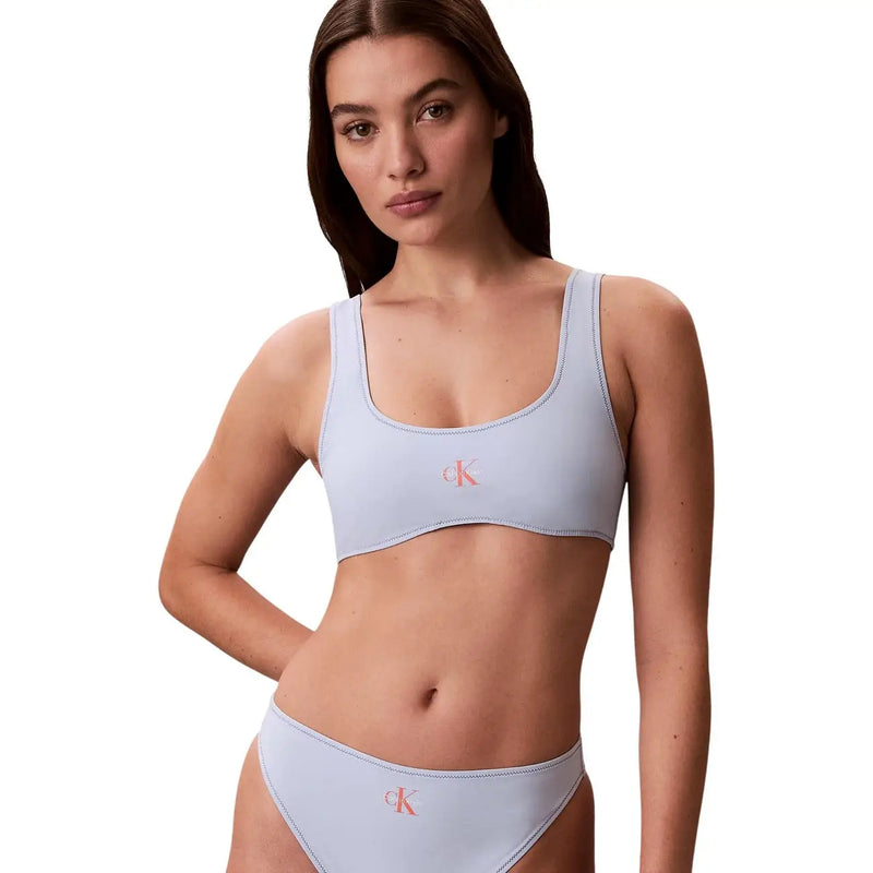 Hellblau Calvin Klein Damen-Strandmode-Bikini-Set mit dezenter rosa CK-Logo-Stickerei