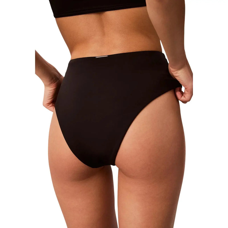 Calvin Klein Schwarzer Damen-Bikini mit hohem Bund, glattem, nahtlosem Design und metallischem Logo-Bund