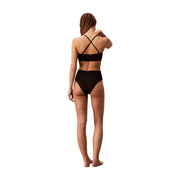 Schwarzes Bikini-Set mit hohem Bund und gekreuzten Trägern am Rücken von Calvin Klein Bademode für Damen