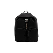 Calvin Klein Schwarzer Damenrucksack aus strukturiertem Polyurethanleder mit silberfarbenen Beschlägen, 28 cm