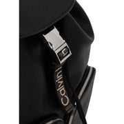 Calvin Klein Schwarzer Damenrucksack aus strukturiertem Leder, 28 cm, mit silberfarbener Schnalle und Markenriemen