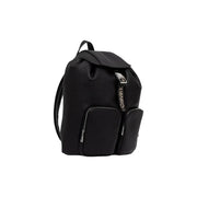 Calvin Klein Schwarzer Damen-Rucksack aus Polyurethan, 28 cm, mit strukturiertem Leder, silberfarbenen Reißverschlussanhängern und Marken-Schulteranhänger